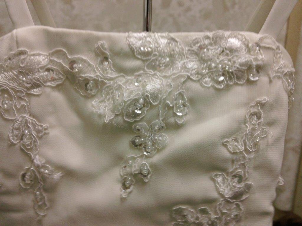 tiny flower girl bride with applique bodice dress